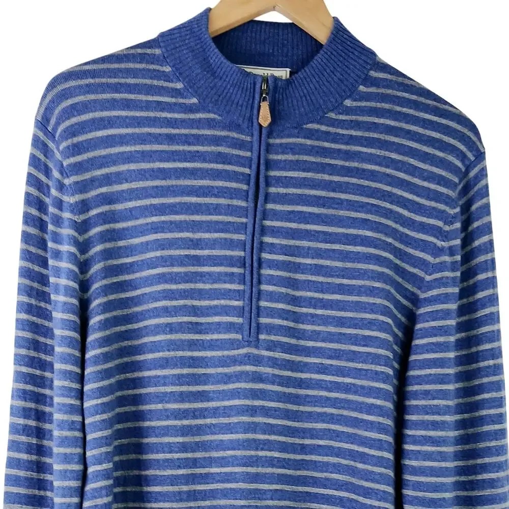 Donald Ross Men's SZ M 100% Merino Wool Blue Gray Striped 1/4 Zip Sweater - Picture 3 of 6